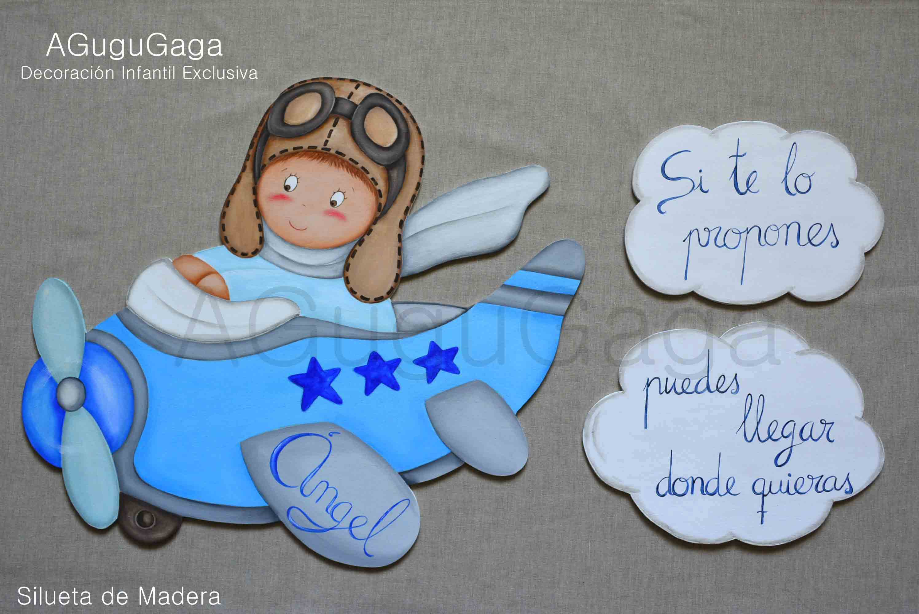 Cuadro Infantil Personalizado con Nombre - Niño Avión